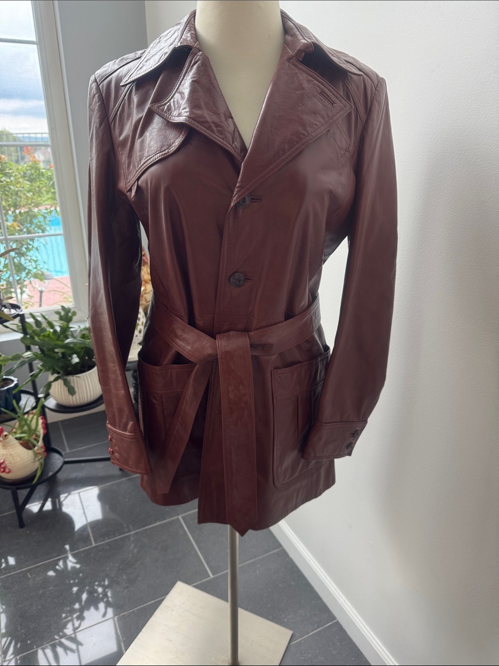 Etienne Aigner Milk Chocolate Brown Leather Belted Coat - Vintage